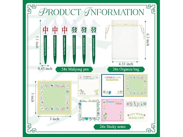 Bafeil 24pc Mahjong Gift Set w/Sticky Notes