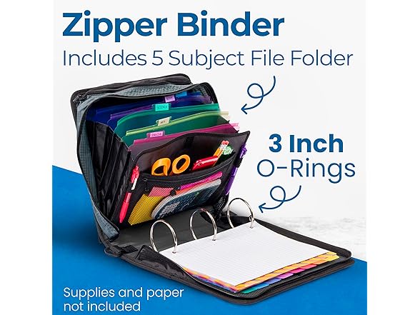Case-it Mighty Zip Tab School Zipper Binder 6Pk