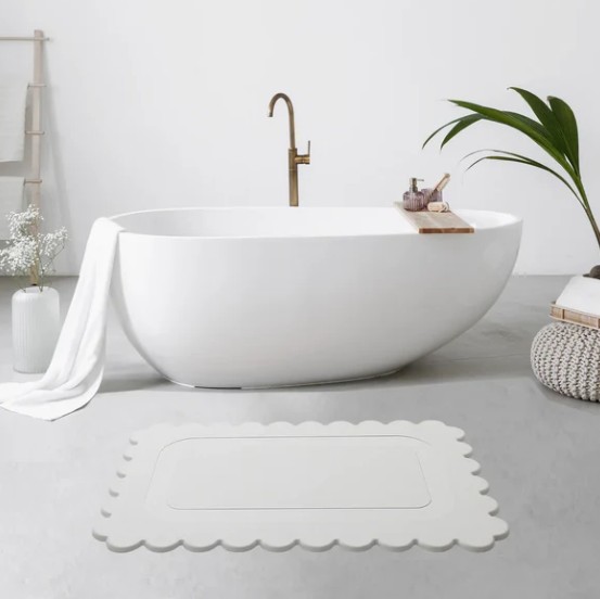 Off White Scallop Stone Bath Mat, 24"x15" - Gallery 4