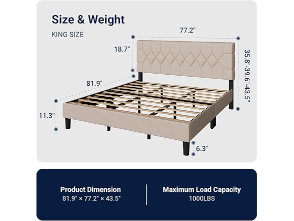 Avenco King Size Bed Frame with 3-Height Adjustable Headboard