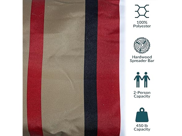 Sunnydaze Extra Large Quilted Hammock with Spreader Bars Awning Stripe