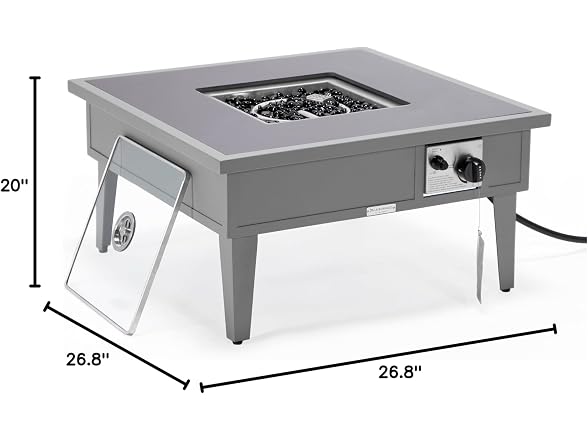 LeisureMod Walbrooke Modern Outdoor Square Fire Pit Table Grey