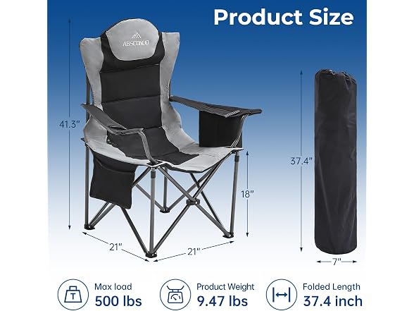 ABSCONDO 2 Pack Grey/Black Camping Chairs