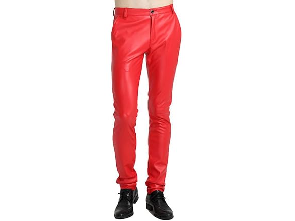 Yeokou Men (42) Faux Leather Pants Skinny Trousers