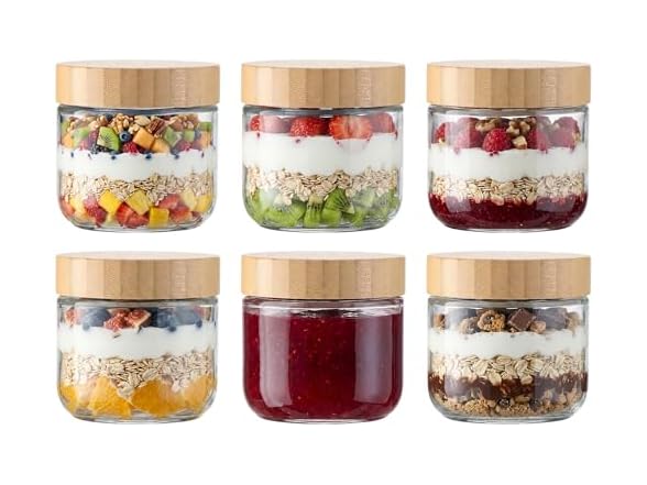 Vtopmart 6 Pack 10oz Glass Oats Container W/ Bamboo Lids