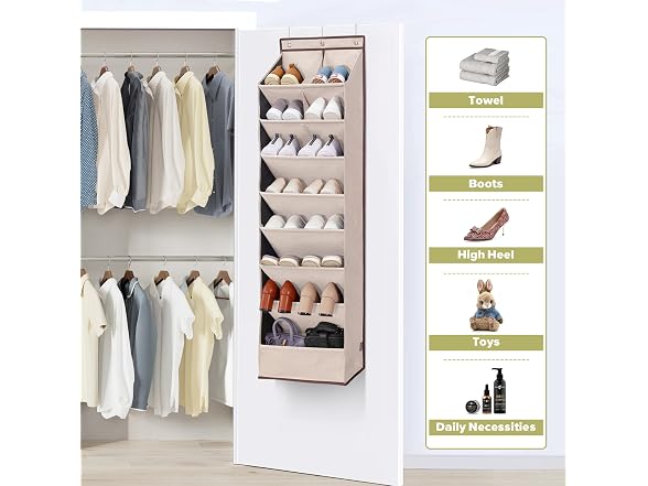 STORAGEIDEAS Door Shoe Organizer Beige, 8 Layers, 2-Pack
