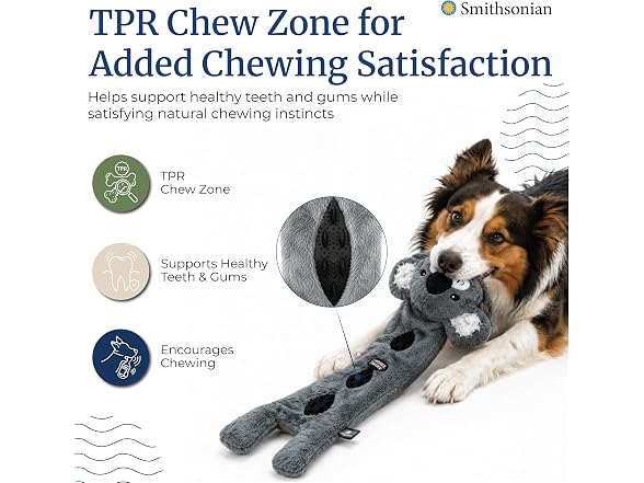 Smithsonian Long Animals Dog Toy – Stuffing-Free Large Koala