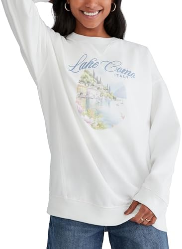 AEROPOSTALE Women's Lake Como Crew Sweatshirt, Ivory