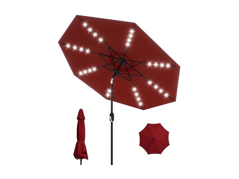 GarveeLife 9 ft Patio Umbrella with, Red