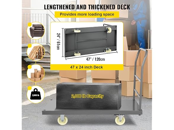 Flatbed Utility Cart, Supports up to 2000 lbs