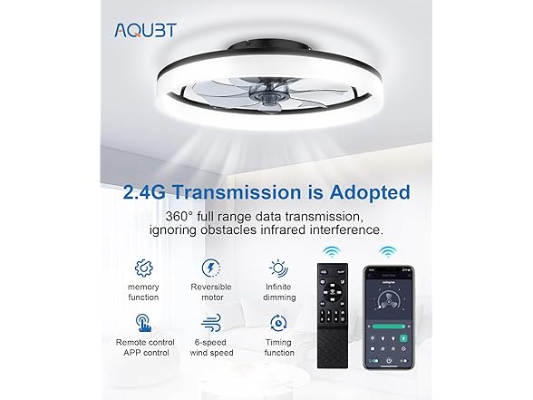AQUBT 20" Modern Low Profile Ceiling Fan