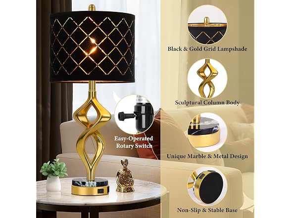 Modern Sculptural Living Room Table Lamps Set of 2