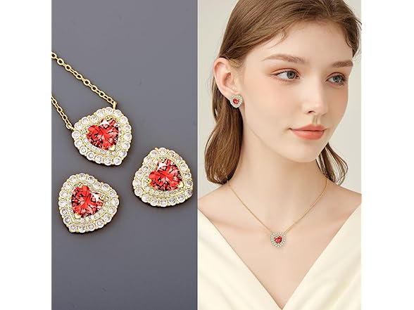 Joyssense Crystal Heart Earring Red
