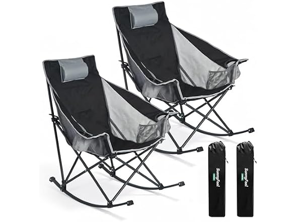 SUNNYFEEL Black 2pk Rocking Camping Chair W/ Headrest