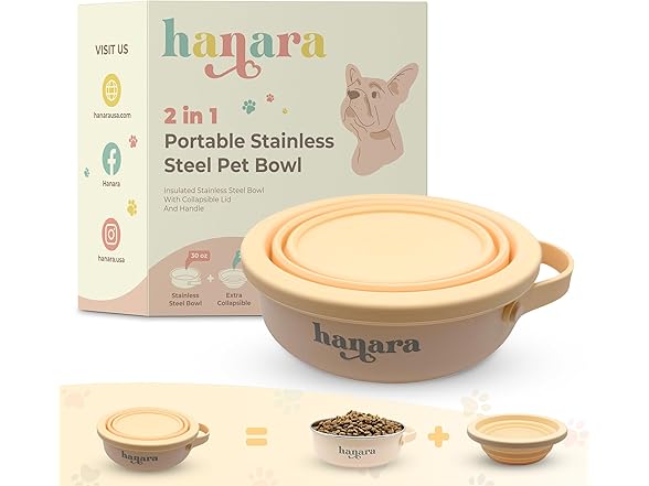 HANARA 2-in-1 Insulated Dog Bowl