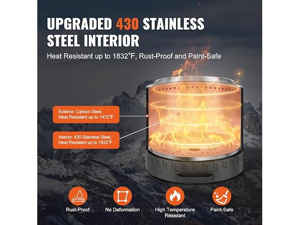 Smokeless Fire Pit Stove Bonfire, H: 15.4 in