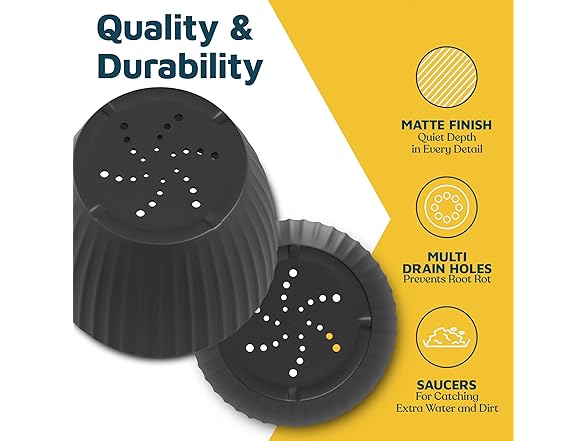 Lifemaster Black 6-Inch Plant Pots with Drainage & Saucers 24 Pack