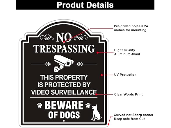 Beware of Dog Sign 8x12 Aluminum