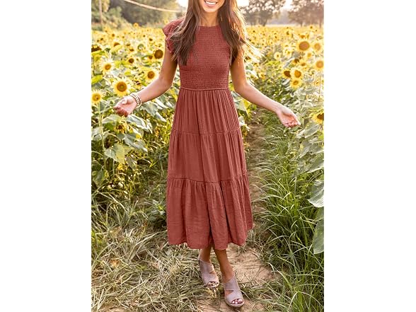 Merokeety Women (L) Summer Flutter Sleeve Dress