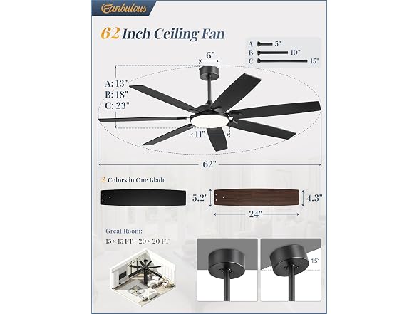 Fanbulous Black 62” Ceiling Fan with Lights
