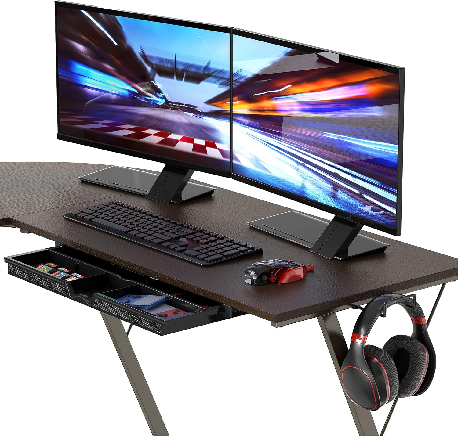 SHW L-Shaped Corner Desk w/Monitor Stand and Drawer - Gallery 9