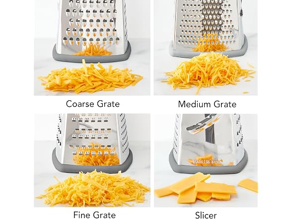 Tovolo Box Grater 4 Sided Large Stainless Steel Cheese Grater Charcoal Gray