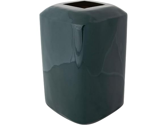 Creative Co-Op Square Enameled Metal Vase, Green Finish
