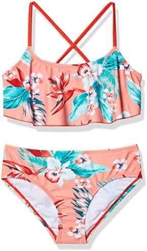 Kanu Surf Girls Flounce Bikini Beach Sport 2 Piece Swimsuit, Alania Floral Coral, 6X