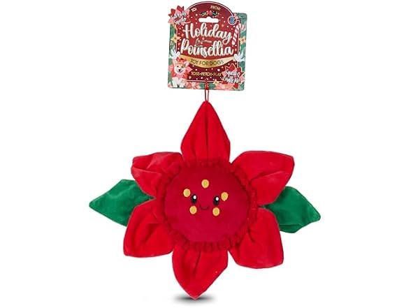 Bow Wow Pet Holiday Poinsettia Squeaky Plush Dog Toy