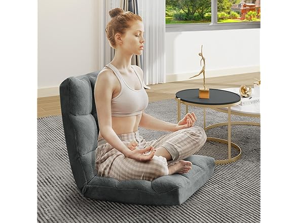Murago Folding Floor Chair with Back Support for Adults, Adjustable Japanese Meditation; Portable Gaming Chair Recliner Seat with Comfy Cushion, for Teens, Dark Grey (Open Box)