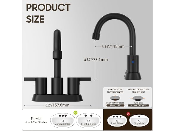 4 Inch 2 Handle Centerset Matte Black Faucet