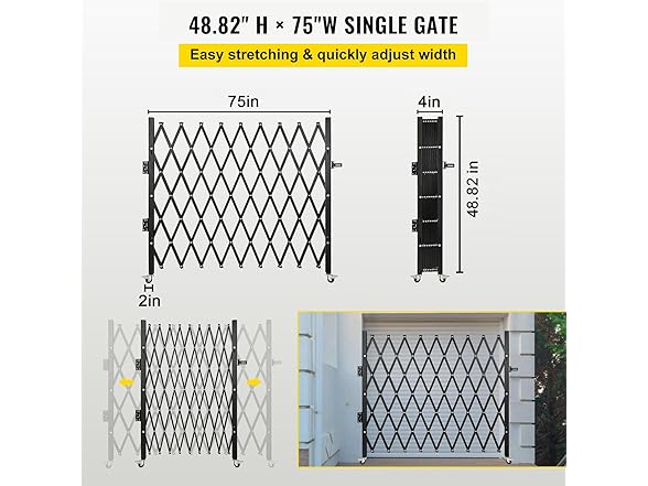 VEVOR Single Folding Security Gate, 74"W x 51.57"H