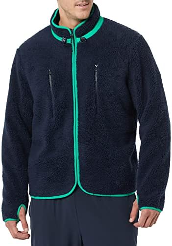 Amazon Essentials Men's Teddy Fleece Full-Zip Mock Neck Jacket with Chest Pockets, Dark Navy, Medium
