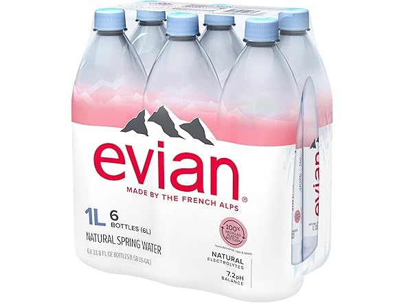 evian Evian Natural Spring Water, 1 L bottles,