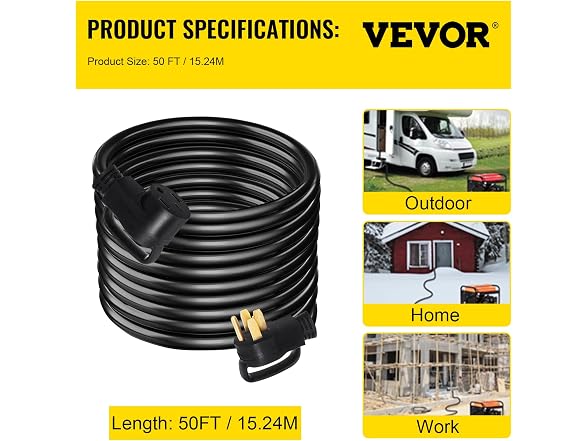 50Ft 50 Amp RV Extension Cord Durable Premium