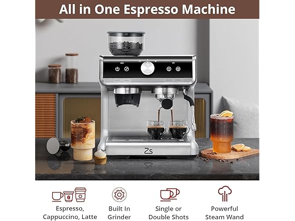 Espresso Machine with Grinder & Milk Frother 