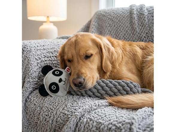 SPOT Dura-Fused Colors Leather Bottle Cruncher Panda Dog Toy
