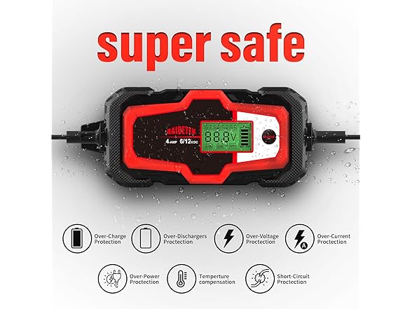 6V/12V 4A Car Battery Charger, Automatic