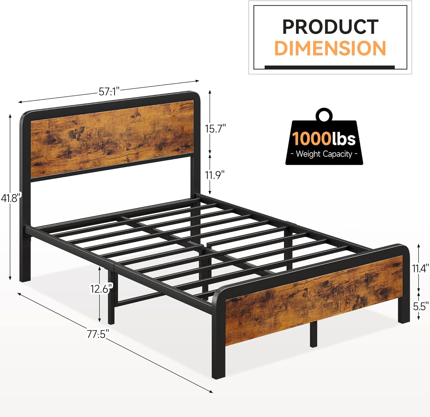 IDEALHOUSE Bed Frame w/Vintage Headboard - Gallery 12