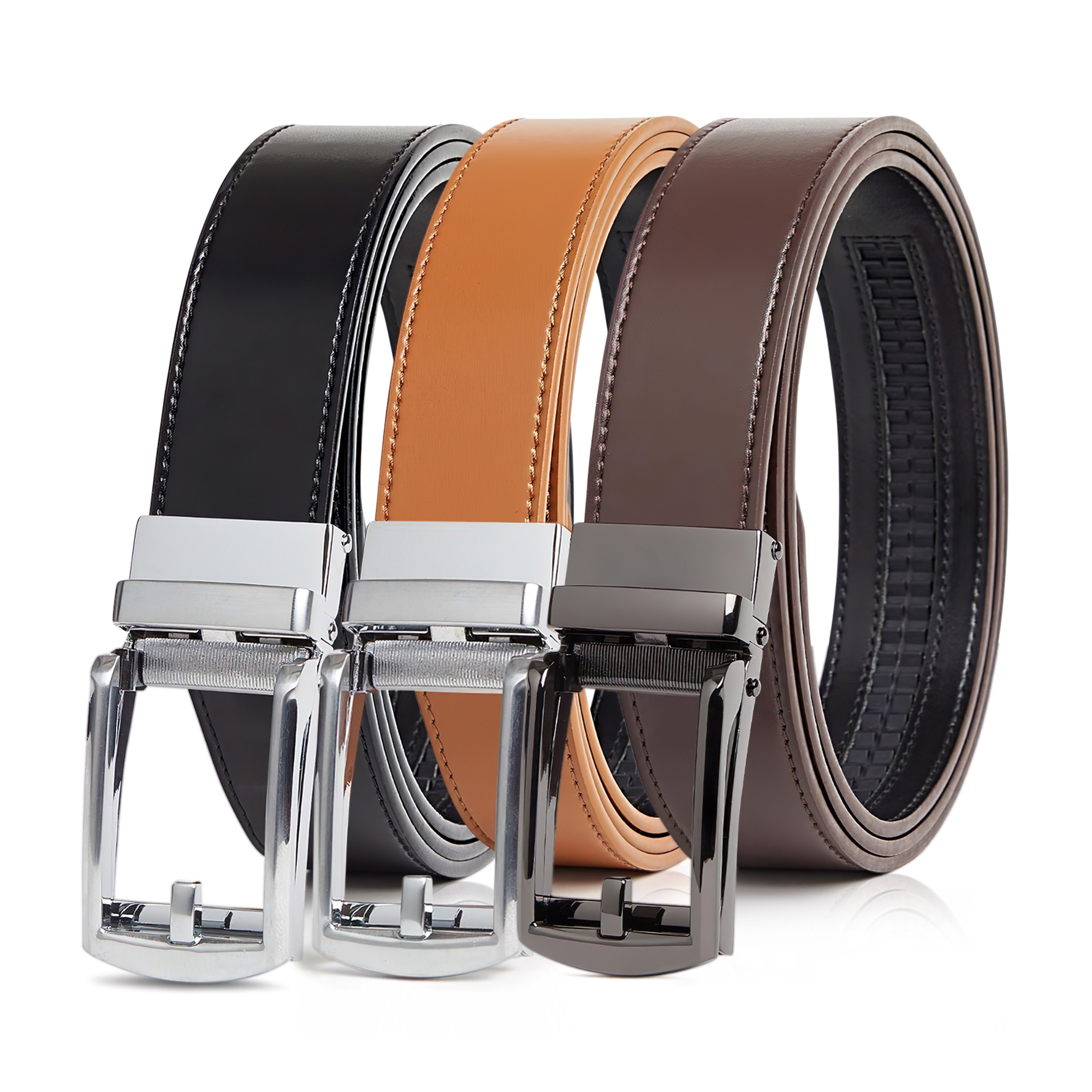 Carlo Fellini Mens Leather Ratchet Belt - Gallery 56