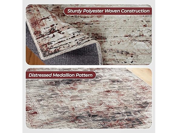 Superior Distressed Medallion Machine Washable Indoor Area Rug