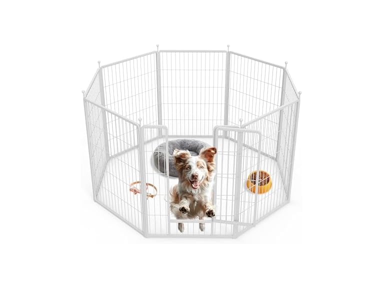 Simple Deluxe Dog Playpen, 40" Height 8 Panels Fence with Anti-Rust Coating, Metal Heavy Portable Foldable Dog Pen for Medium/Large Dogs RV Camping, White
