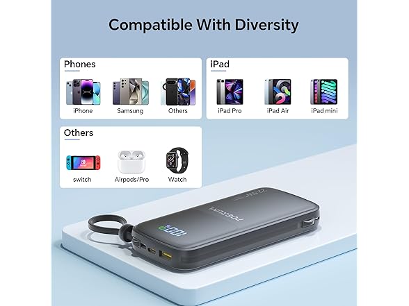 POERUNI 10000mAh Power Bank with Wall Plug