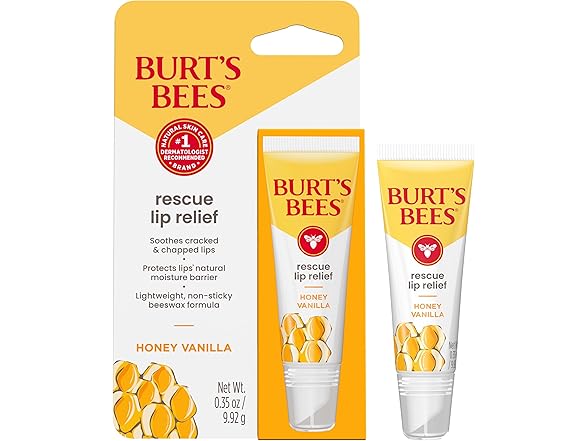 Burt's Bees Rescue Lip Relief, Honey Vanilla, Hydrating Lip Balm for Dry Cracked Lips, with Responsbily Sourced Beeswax and Shea Butter, 100% Natural Origin, 1 Squeezy Tube, 0.35oz - Gallery 11
