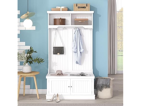 SPOFLYINN Modern Hall Tree With Storage Shoe Bench
