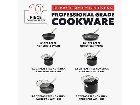 GreenPan x Bobby Flay Hard Anodized Nonstick 10 Piece Cookware Set