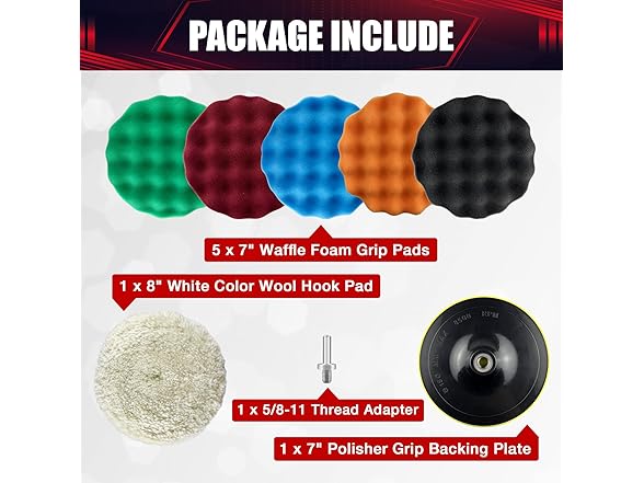 7PCS 7” Buffing and Polishing Pad Kit