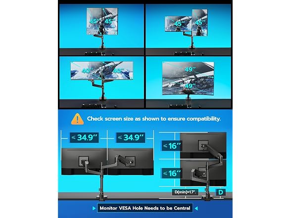 ARES WING 17" to 49" Stacked Dual Monitor Arm