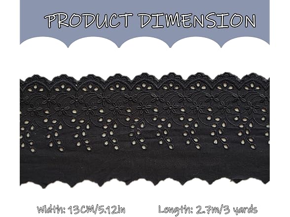 3Yards Eyelet Lace Trim, Black Cotton
