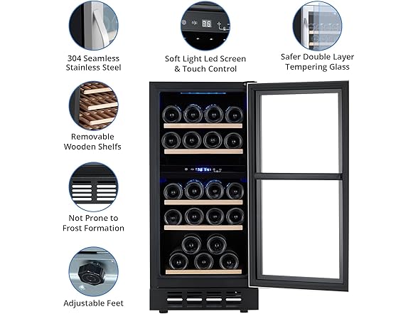Metal Built-in Single Door Wine Cooler 26 Bottles 